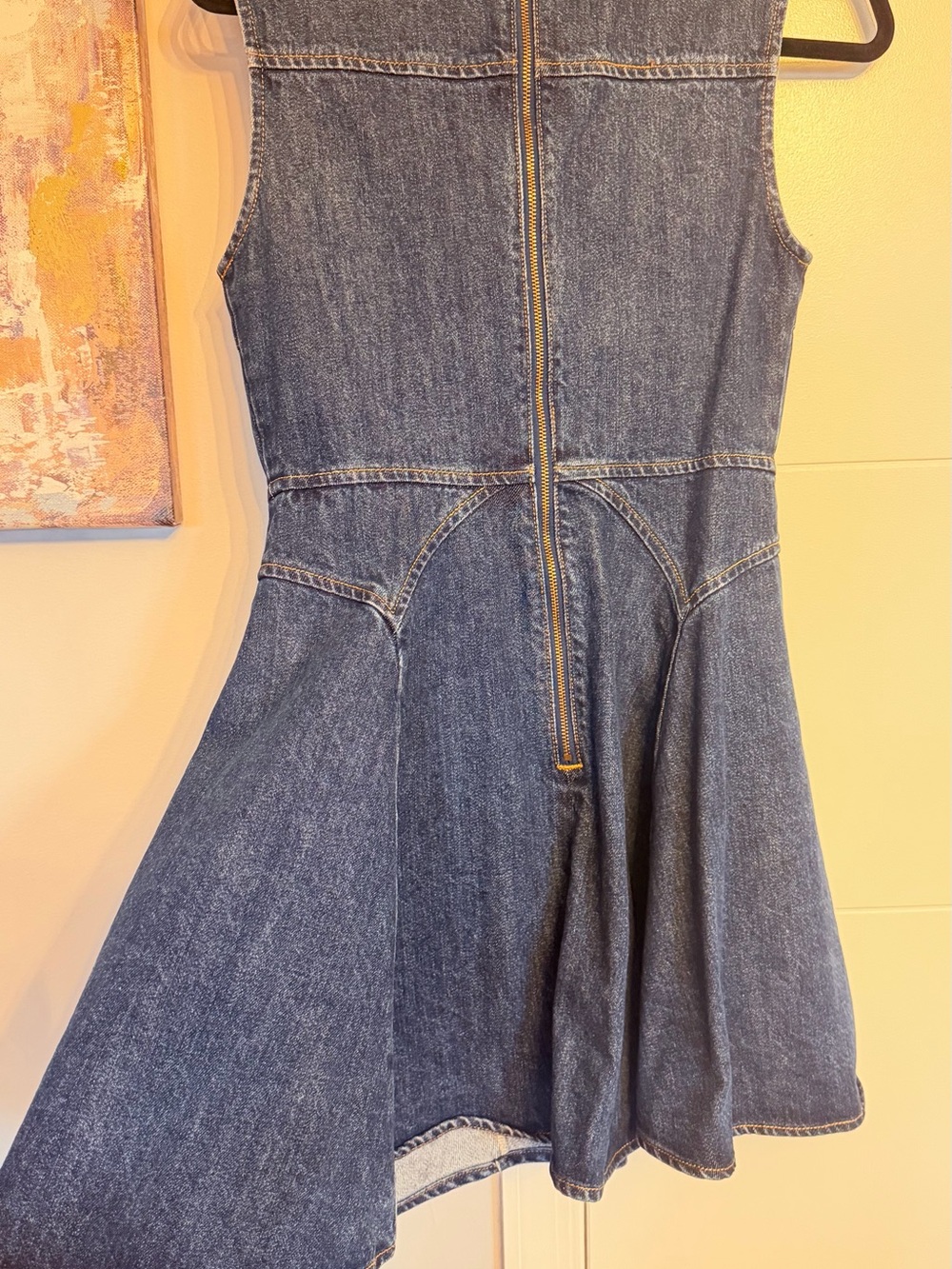 Self-Portrait Navy Denim Sleeveless Fit-and-Flare Mini Dress - Picture 3 of 7